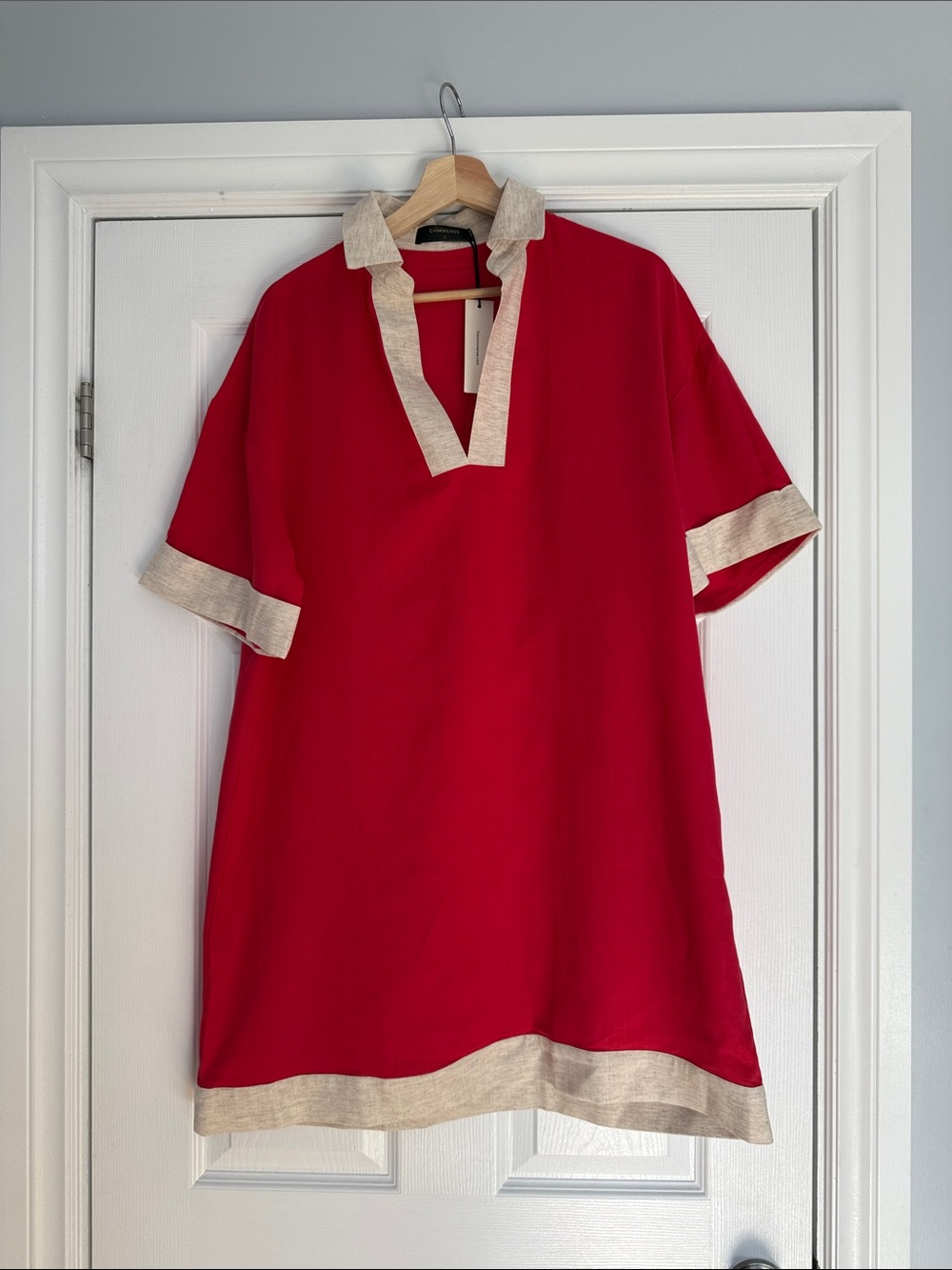 Commense Red Mini Dress with Cream Accents